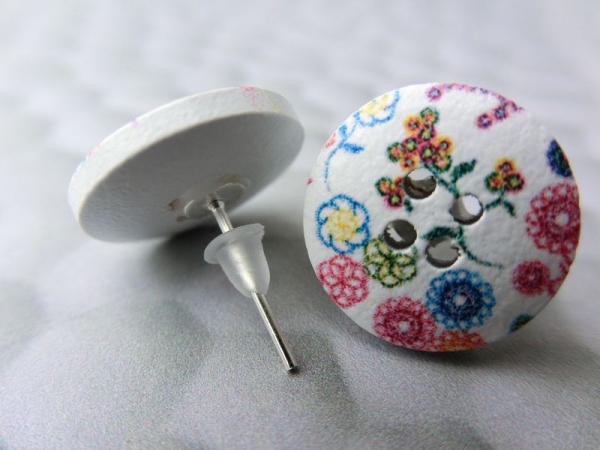 Holzknopf Ohrstecker Blumen Blüten Gerbera